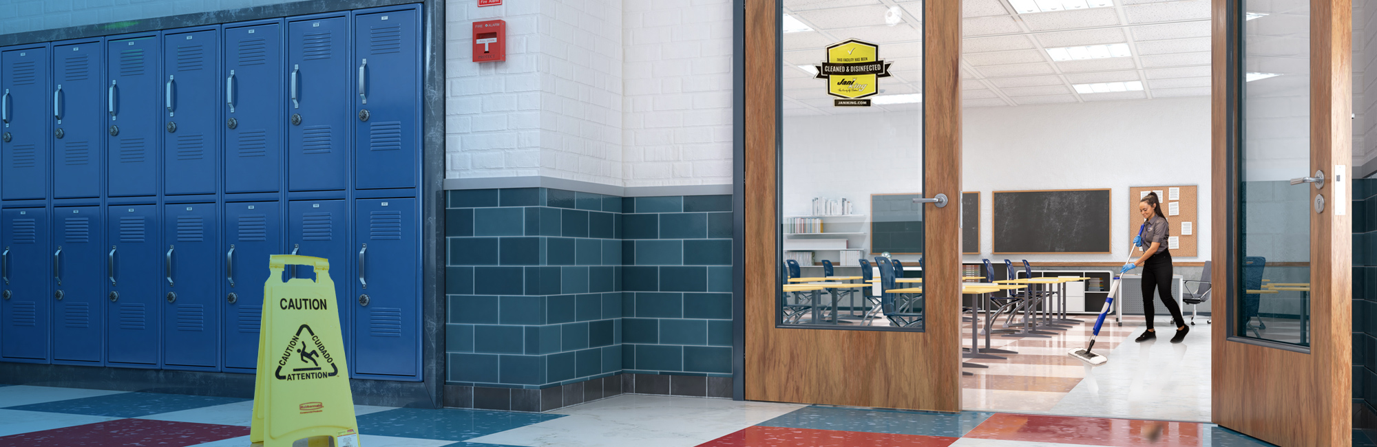 education banner for Jani-King person mopping classroom blog