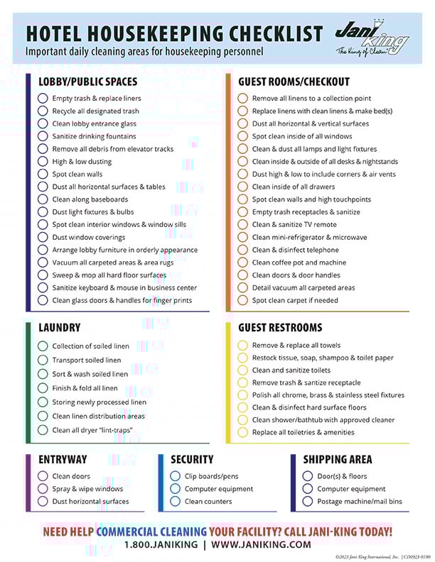 a list of hotel cleaning checklists