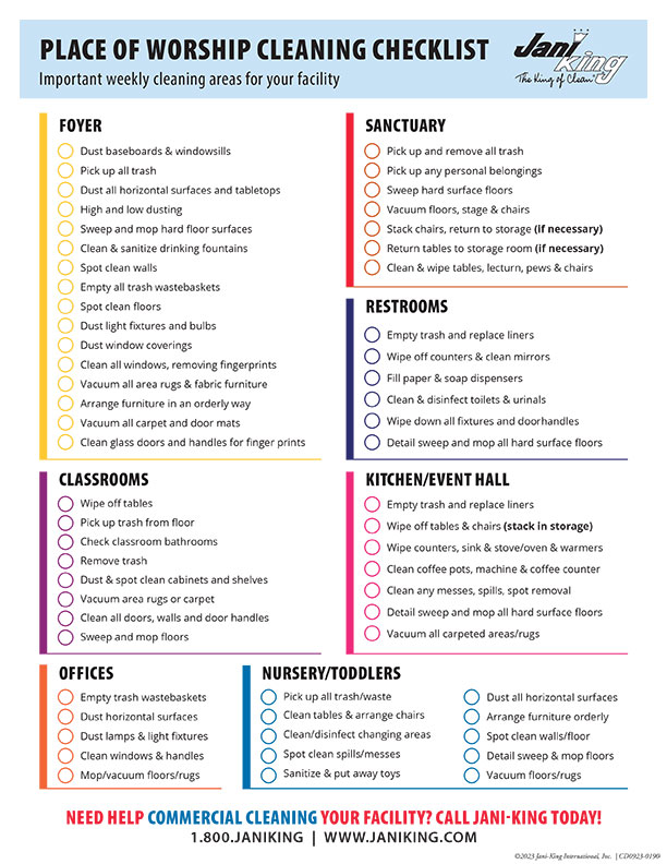 a checklist for cleaning and cleaning