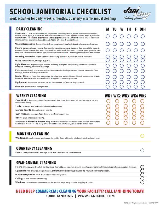a checklist for cleaning and cleaning