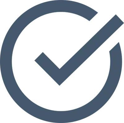 A dark blue check mark inside a blue circle, symbolizing approval or completion, on a white background.